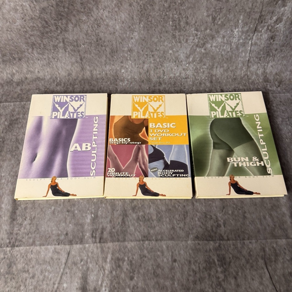 Lot Of 3 Winsor Pilates DVDs Basic Ab Sculpting Bun & Thigh Sculpting